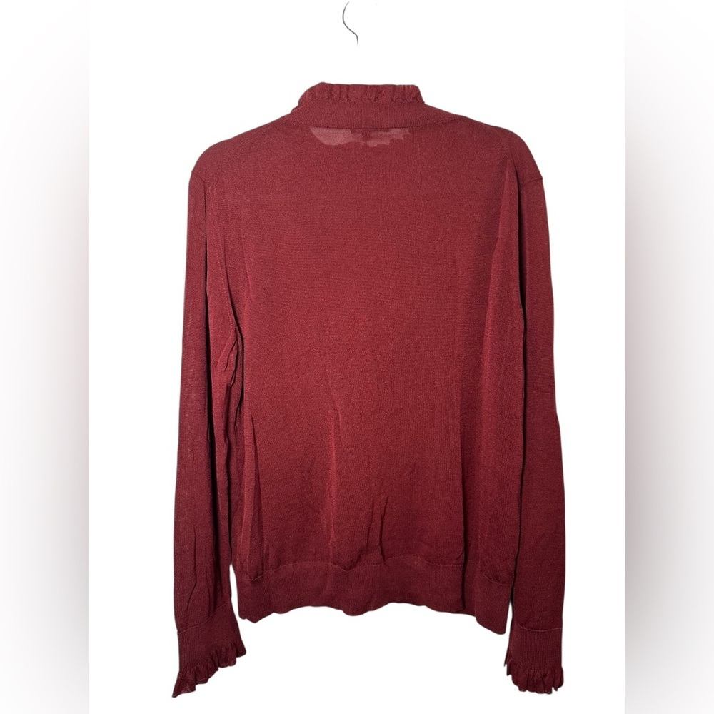 Lafayette 148 New York Women’s Ruffle Mock Neck Sweater Burgundy Medium - Picture 7 of 7